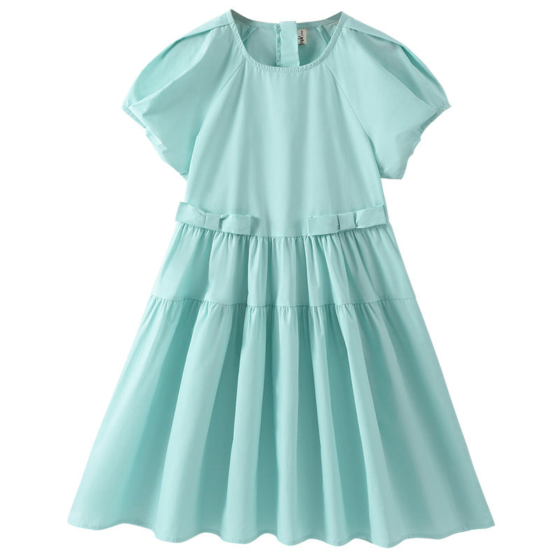 Hot Selling Summer Kids Girls Simple Style Solid Color Plain Cotton Short Sleeves Green Dress - 120 (5-7Y) / Green Hot Selling Summer Kids Girls Simple Style Solid Color Plain Cotton Short Sleeves Green Dress - 120 (5-7Y) / Green