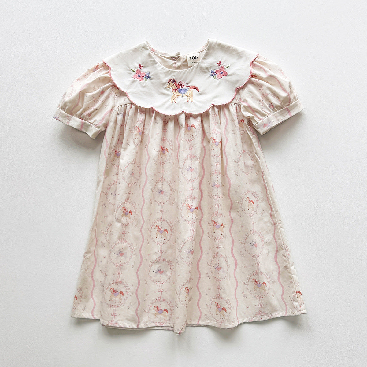 Summer Arrival Baby Girls Short Sleeves Horse Pattern Floral Dress, MyKids-USA®, Baby & Children's Dresses, MyKids-USA - Size/Age - 90 (12-24M) - Color - Pink -  -  - TR2604052248-A.