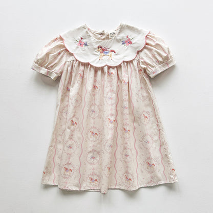 Summer Arrival Baby Girls Short Sleeves Horse Pattern Floral Dress, MyKids-USA®, Baby & Children's Dresses, MyKids-USA - Size/Age - 90 (12-24M) - Color - Pink -  -  - TR2604052248-A.