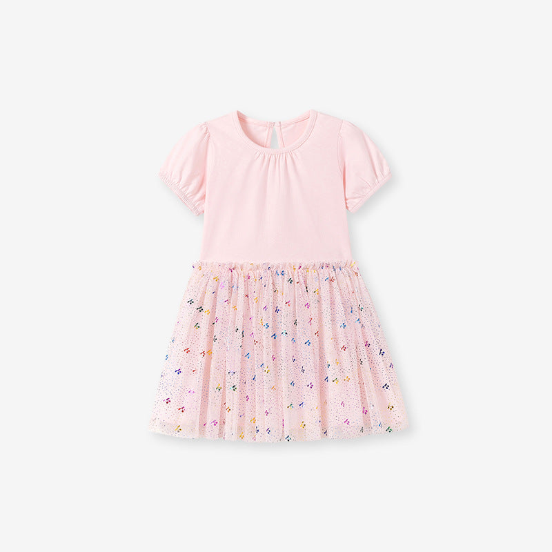 Summer Arrival Dots and Cherry Pattern Short Sleeves Crew Neck Dress for Stylish Girls, MyKids-USA®, Baby & Children's Dresses, MyKids-USA - Size/Age - 90 (12-24M) - Color - Pink -  -  - TR2605032128-A.