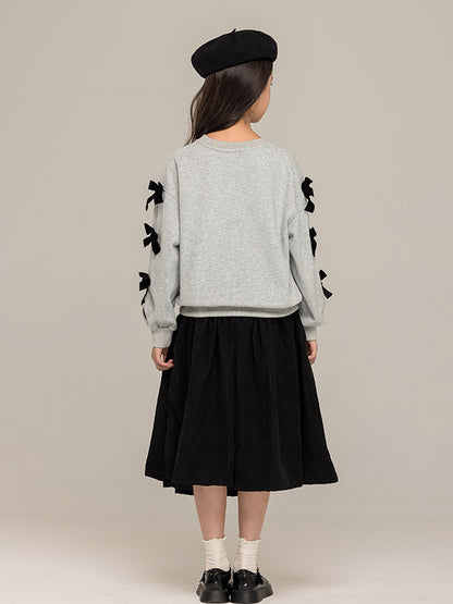 Arrival Autumn Kids Girls Long Sleeves Letters and Butterfly-bow Pattern Sweatshirt and Black Skirt