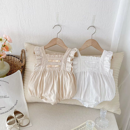 Summer Arrival Baby Girls Solid Color Lace Decorated Fly Sleeves Onesies, MyKids-USA®, Baby One-Pieces, MyKids-USA -  -  -  -  -  -  - 