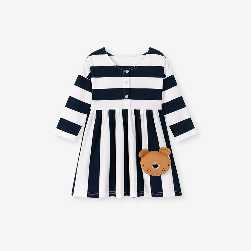 Autumn and Spring Arrival Teddy and Striped Pattern Long Sleeves Dress for Stylish Girls, MyKids-USA®, Baby & Toddler Dresses, MyKids-USA - Size/Age - 90 (12-24M) - Color - Black -  -  - TR2507262213-A