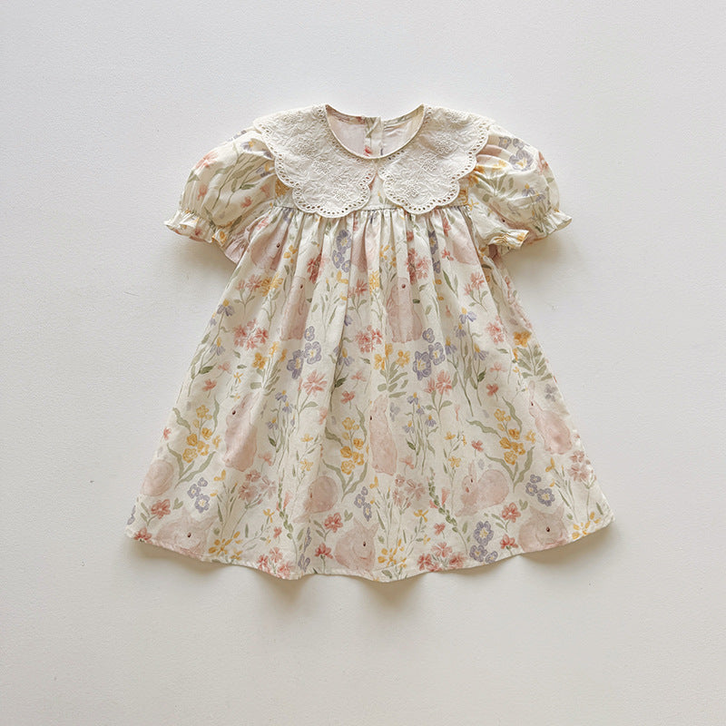 Summer Arrival Baby Girls Short Sleeves Floral Pattern Dress, MyKids-USA®, Baby & Children's Dresses, MyKids-USA® - Size/Age - 90 (12-24M) - Color - Pink -  -  - TR2604202322-B.