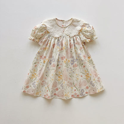 Summer Arrival Baby Girls Short Sleeves Floral Pattern Dress, MyKids-USA®, Baby & Children's Dresses, MyKids-USA® - Size/Age - 90 (12-24M) - Color - Pink -  -  - TR2604202322-B.
