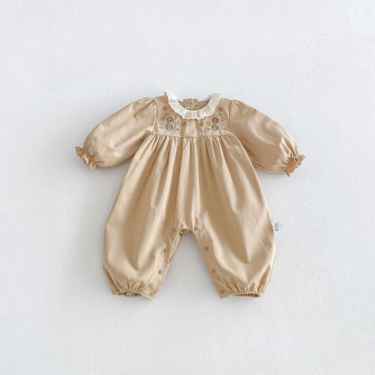 Autumn Arrival Baby Girls Long Sleeves Casual Flowers Embroidered Rompers