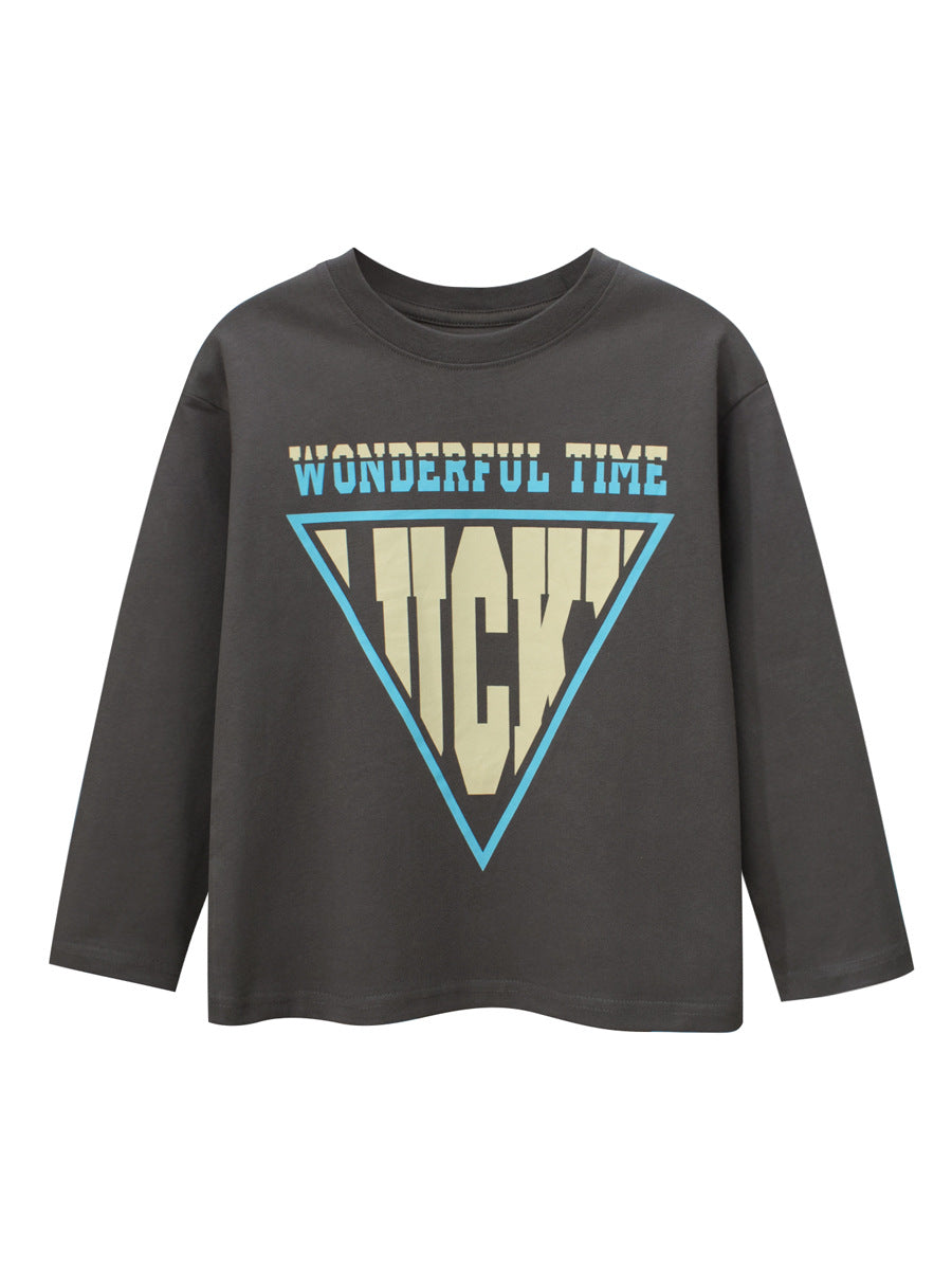 Autumn Arrival Kids Boys Letters Print Crew Neck Long Sleeves Shirt, MyKids-USA®, Baby & Toddler Outerwear, MyKids-USA - Size/Age - 120 (5-7Y) - Color - Grey -  -  - TR2410032206-A