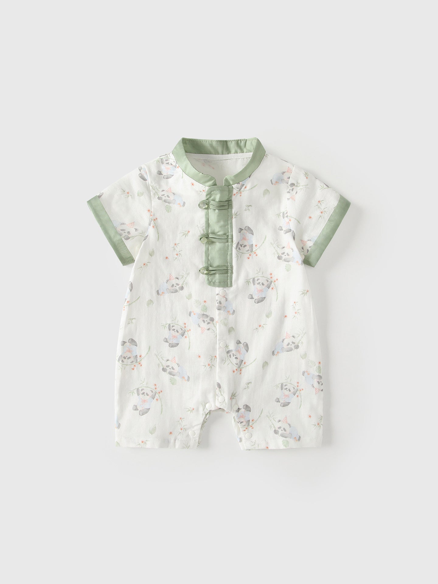 Summer Arrival Baby Boys Short Sleeves Cartoon Panda Pattern Rompers Bodysuits