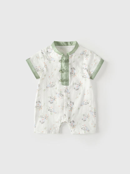 Summer Arrival Baby Boys Short Sleeves Cartoon Panda Pattern Rompers Bodysuits