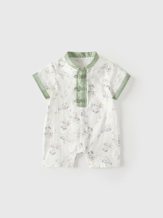 Summer Arrival Baby Boys Short Sleeves Cartoon Panda Pattern Rompers Bodysuits