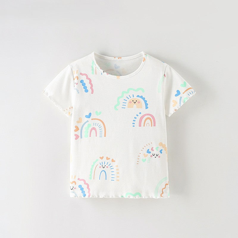 Summer Girls’ Cartoon Pattern T-shirt in European and American Style, MyKids-USA®, T-Shirts, MyKids-USA - Size/Age - 100 (2-3Y) - Color - White -  -  - TR2605072358-A.