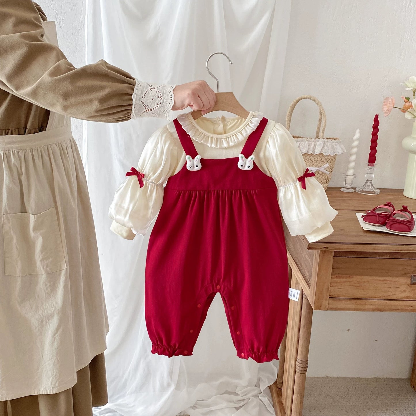 Autumn Arrival Baby Girls Long Sleeves Rabbit Cartoon Pattern Color Patchwork Rompers, MyKids-USA®, Baby One-Pieces, MyKids-USA - Size/Age - 66 (3-6M) - Color - Red -  -  - TR2508252309-A