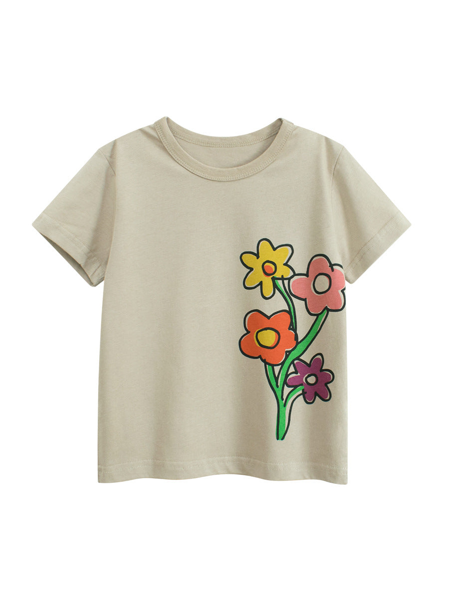 Summer Girls’ Cartoon Flowers Printed T-shirt in European and American Style, MyKids-USA®, Baby & Toddler Tops, MyKids-USA -  -  -  -  -  -  - 