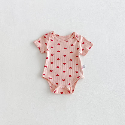 Summer Arrival Baby Girls Short Sleeves Hearts Pattern Bodysuit