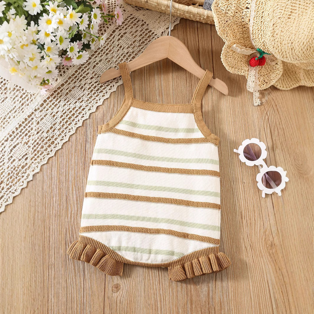 Summer Arrival Baby Girls Cute Thin Striped Pattern Sleeveless Strap Onesies, MyKids-USA®, Baby One-Pieces, MyKids-USA -  -  -  -  -  -  - 