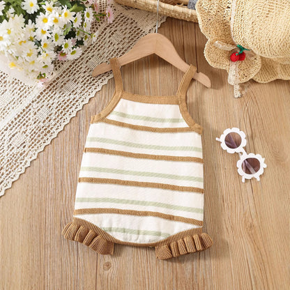 Summer Arrival Baby Girls Cute Thin Striped Pattern Sleeveless Strap Onesies, MyKids-USA®, Baby One-Pieces, MyKids-USA -  -  -  -  -  -  - 