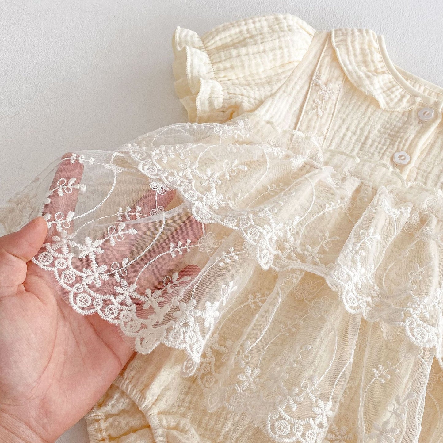 Summer Arrival Baby Girls Cute Solid Color Floral Embroidery Tulle Patchwork Short Sleeves Dress Design Onesies, MyKids-USA®, Baby One-Pieces, MyKids-USA -  -  -  -  -  -  - 