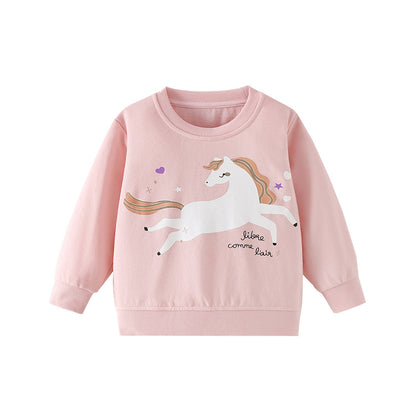MyKids-USA® Autumn Arrival Kids Girls Cartoon and Letters Print Crew Neck Long Sleeves Pullover