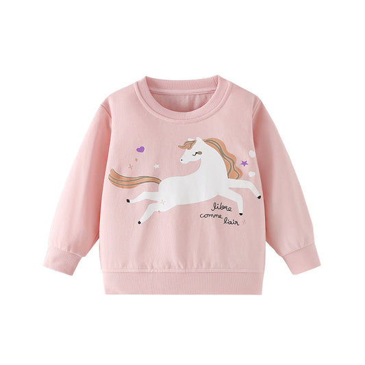 MyKids-USA® Kids Girls Cartoon and Letters Print Crew Neck Long Sleeves Pullover