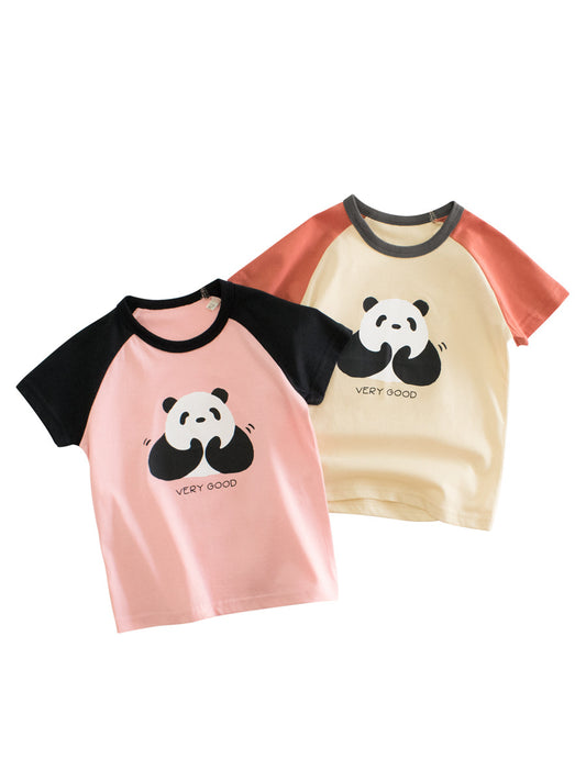 Panda Clapping Printing Girls’ Patchwork T-Shirt For Summer, MyKids-USA®, Baby Activity Tops, MyKids-USA -  -  -  -  -  -  - 