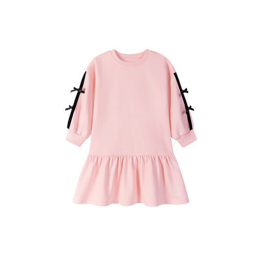 Autumn Arrival Baby Kids Girls Cute Butterfly-bows Decorated Long Sleeves Crew Neck Dress, MyKids-USA®, Baby & Toddler Dresses, MyKids-USA - Size/Age - 90 (12-24M) - Color - Pink -  -  - TR2510272249-A
