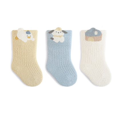 Autumn and Winter Arrival Baby Unisex Breathable Striped/Animals Pattern Socks 1 Lot=3-Pair Set