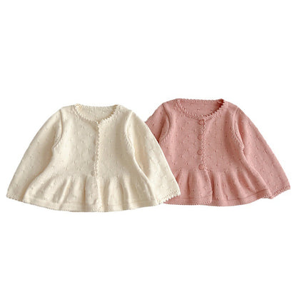 New Arrivals Baby Girls Sweety Laces Round Collars Long-Sleeved Cardigan