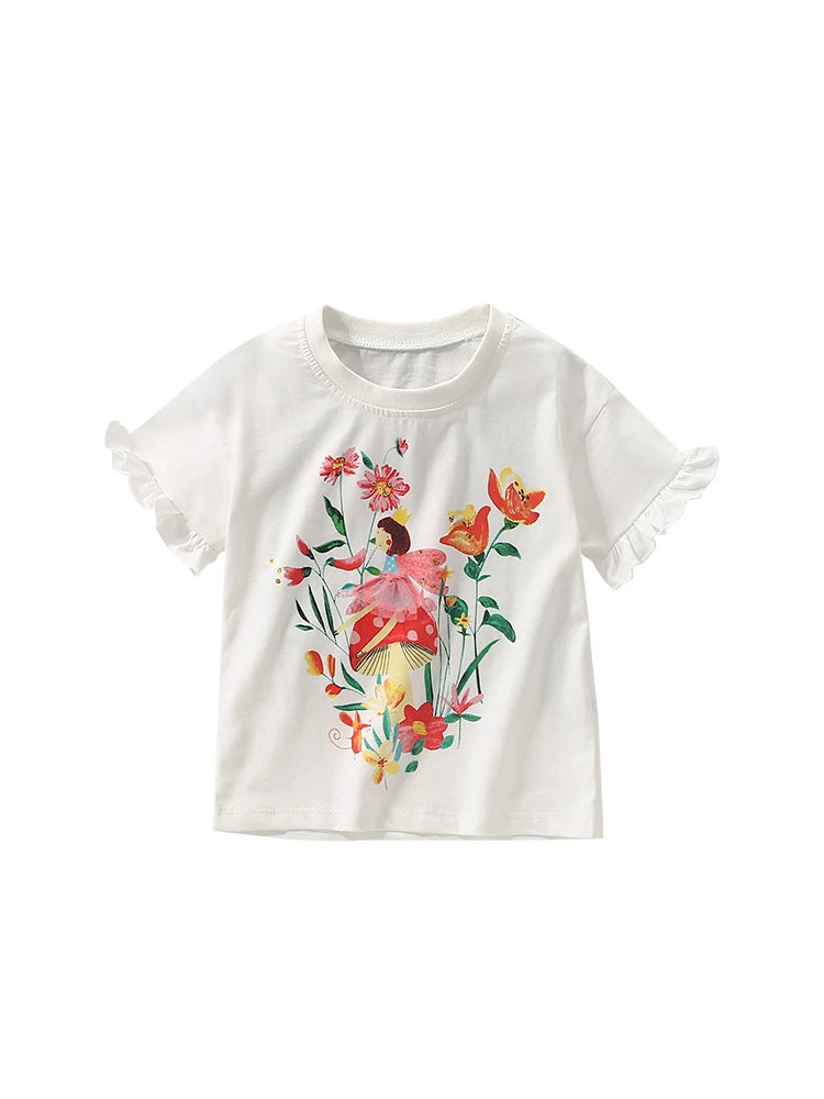 Summer Arrival Girls’ Flowers and Cartoon Pattern Short Sleeves T-shirt in European and American Style, MyKids-USA®, T-Shirts, MyKids-USA -  -  -  -  -  -  - 