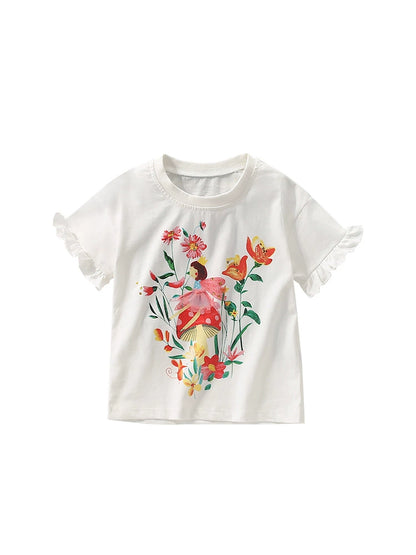 Summer Arrival Girls’ Flowers and Cartoon Pattern Short Sleeves T-shirt in European and American Style, MyKids-USA®, T-Shirts, MyKids-USA -  -  -  -  -  -  - 