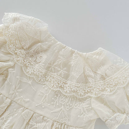 Summer Arrival Baby Girls Cute Solid Color Floral Embroidery Short Sleeves Dress Design Patchwork Onesies, MyKids-USA®, Baby & Toddler Dresses, MyKids-USA -  -  -  -  -  -  - 