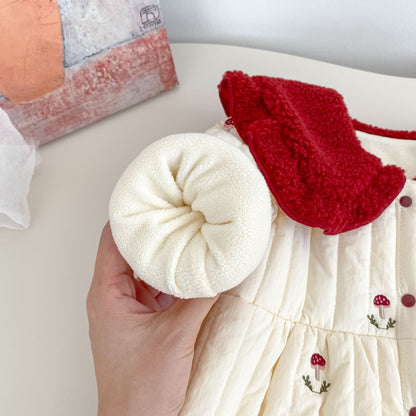 Winter Arrival Baby Girls Long Sleeves Mushrooms Pattern Embroidered Fleece-Lined Warm Rompers, MyKids-USA®, Baby One-Pieces, MyKids-USA -  -  -  -  -  -  - 