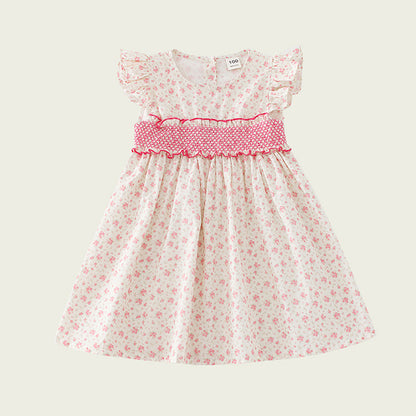 Arrival Summer Baby Kids Girls Fly Sleeves Floral Print Dress, MyKids-USA®, Baby & Toddler Dresses, MyKids-USA - Size/Age - 90 (12-24M) - Color - Pink -  -  - TR2403312240-B
