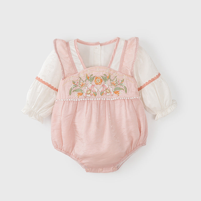 Arrival Autumn Baby Kids Girls Long Sleeves V Neck Embroidery Flowers Pattern Onesies and Dress – Princess Sister Matching Set, MyKids-USA®, Baby One-Pieces, MyKids-USA -  -  -  -  -  -  - 