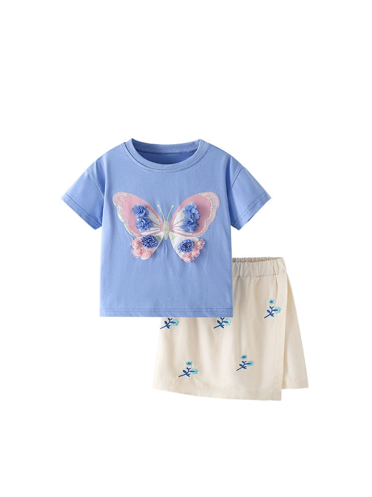 Summer Baby Kids Flowers and Butterfly Pattern T-shirt and Skirt Clothing Set for Girls, MyKids-USA®, Baby & Toddler Outfits, MyKids-USA -  -  -  -  -  -  - 