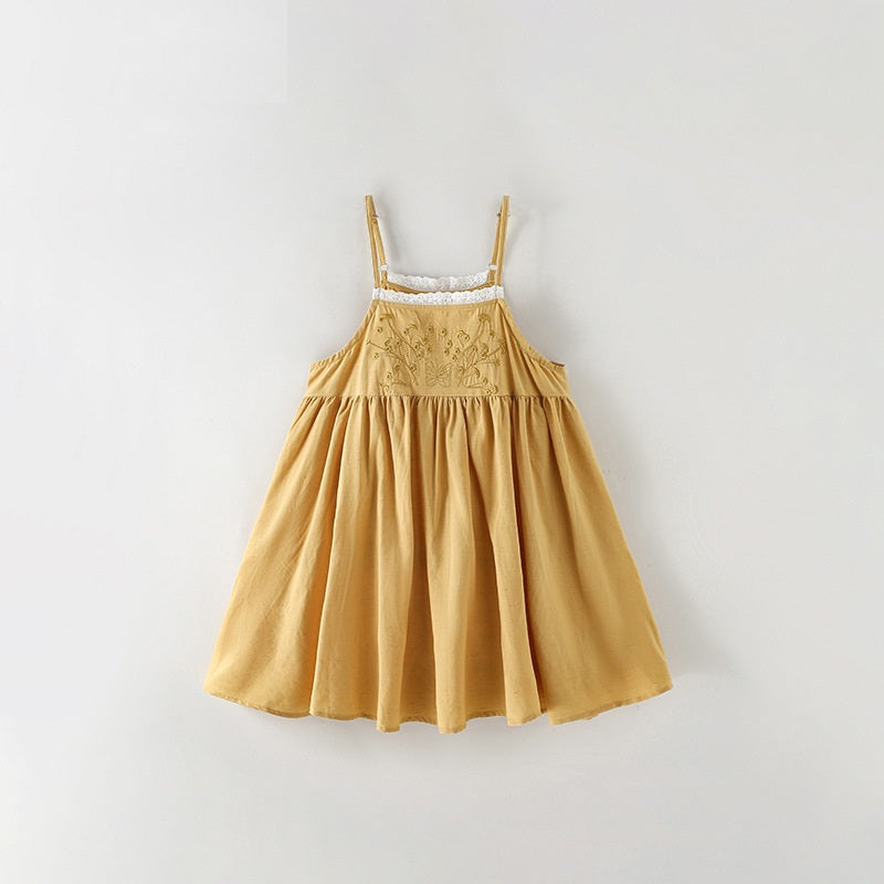 Summer Baby Kids Girls Sleeveless Flowers Pattern Lace Trim Dress