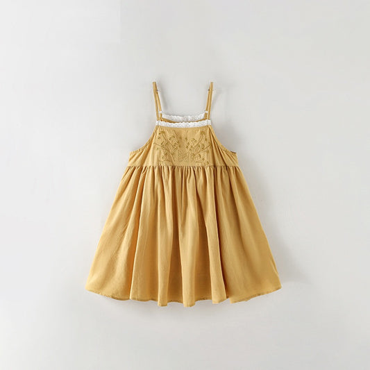Summer Baby Kids Girls Sleeveless Flowers Pattern Lace Trim Dress