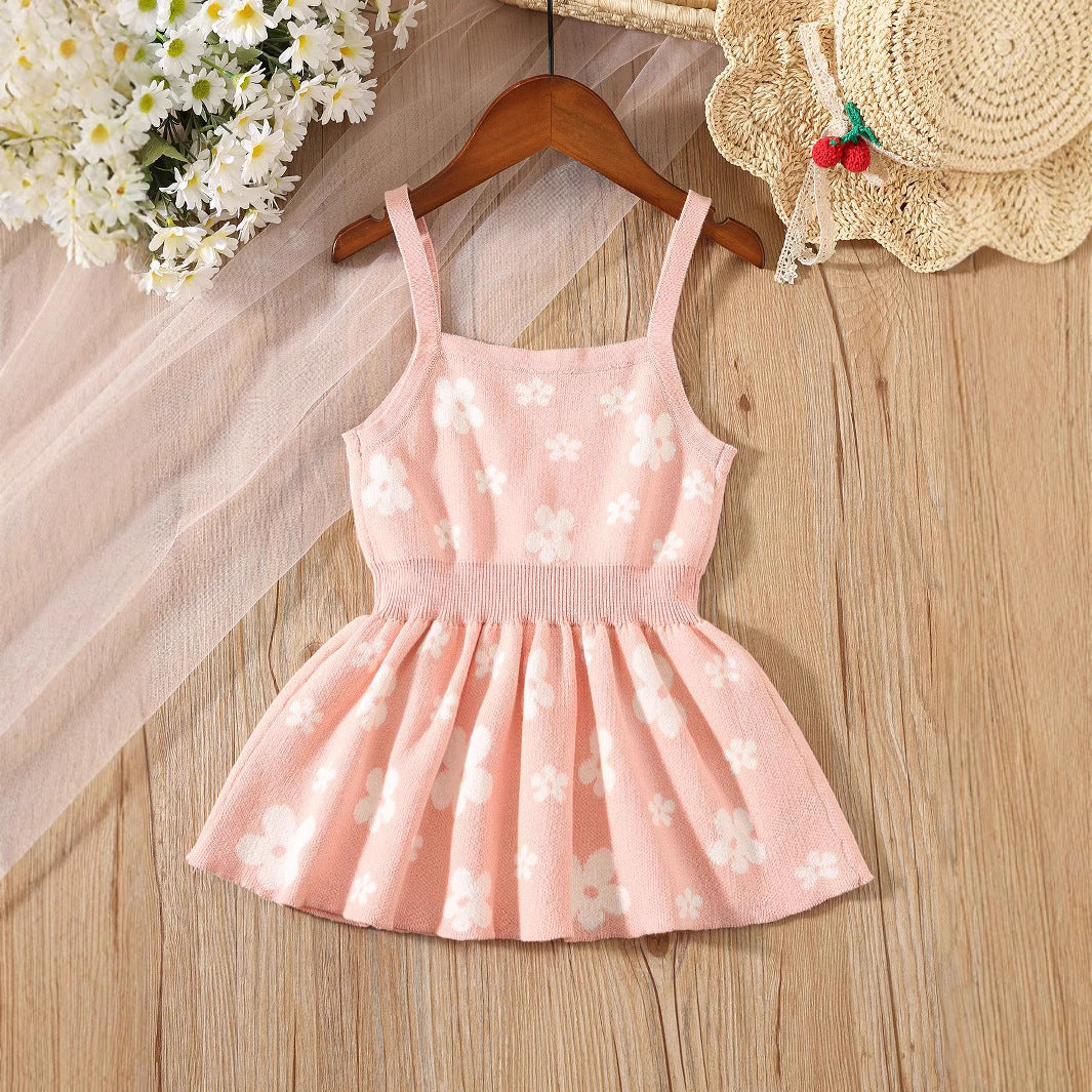 Summer Baby Kids Girls Sleeveless Floral Pattern Knitted Strap Dress, MyKids-USA®, Baby & Toddler Dresses, MyKids-USA - Size/Age - 80 (9-12M) - Color - Pink -  -  - TR2506171649-B