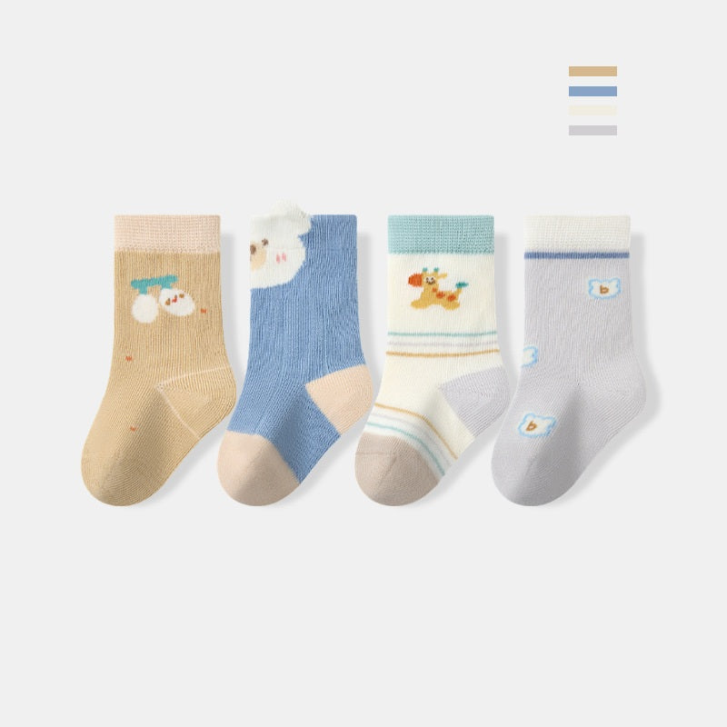 Autumn and Spring Arrival Baby Unisex Breathable Cute Cartoon Pattern Socks 1 Lot=4-Pair Set, MyKids-USA®, Baby & Toddler Socks & Tights, MyKids-USA - Size/Age - XS (0-6M) - Color - Beige -  -  - TR2511192247-A