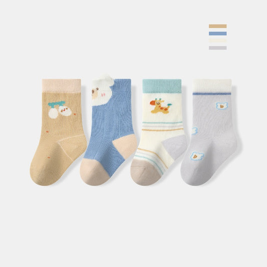 Autumn and Spring Arrival Baby Unisex Breathable Cute Cartoon Pattern Socks 1 Lot=4-Pair Set, MyKids-USA®, Baby & Toddler Socks & Tights, MyKids-USA - Size/Age - XS (0-6M) - Color - Beige -  -  - TR2511192247-A