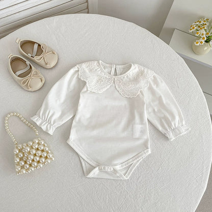 Autumn Arrival Baby Unisex Casual Thin White Long Sleeves Onesies with Flowers Pattern Collar, MyKids-USA®, Baby One-Pieces, MyKids-USA -  -  -  -  -  -  - 