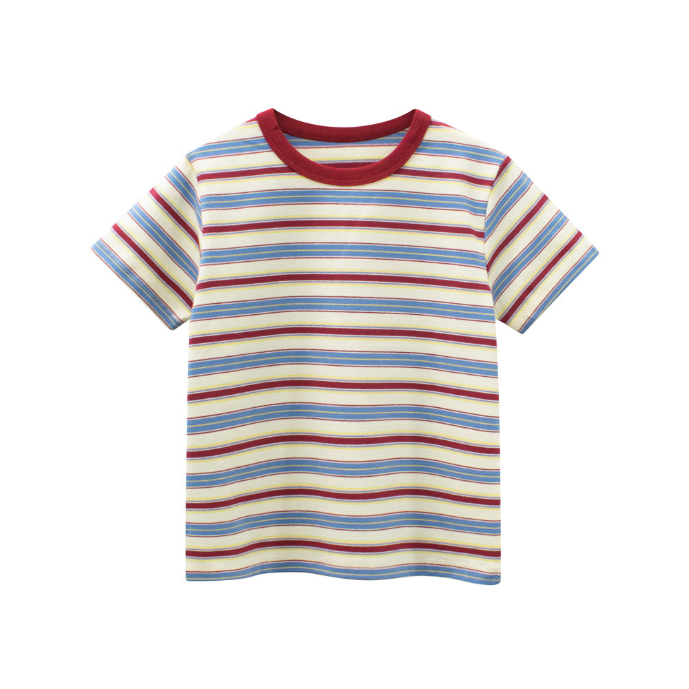 Summer Boys’ Striped Pattern T-shirt in European and American Style, MyKids-USA®, T-Shirts, MyKids-USA - Size/Age - 90 (12-24M) - Color - Red -  -  - TR2604141742-A.