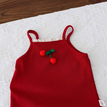 Summer Arrival Baby Girls Cute Red Sleeveless Cherry Decorated Onesies, MyKids-USA®, Baby One-Pieces, MyKids-USA -  -  -  -  -  -  - 