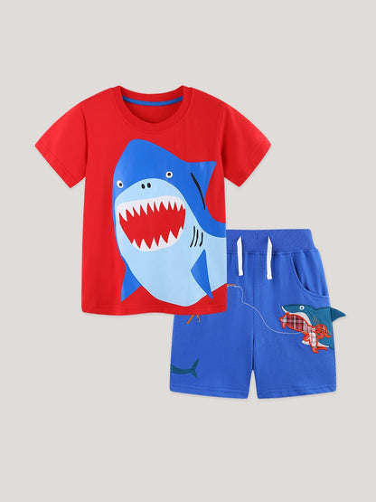 Arrival Summer Baby Kids Boys Short Sleeves Animals Pattern T-shirt and Shorts Clothing Set
