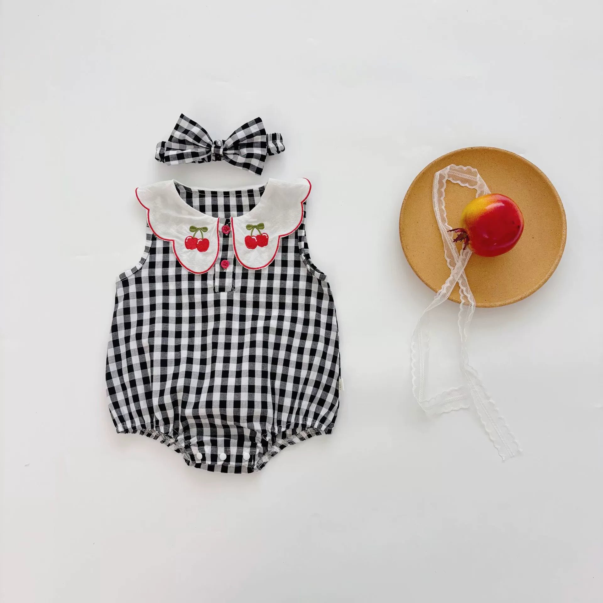 Summer Arrival Baby Girls Cute Plaid Pattern Sleeveless Onesies with Collar, MyKids-USA®, Baby One-Pieces, MyKids-USA -  -  -  -  -  -  - 