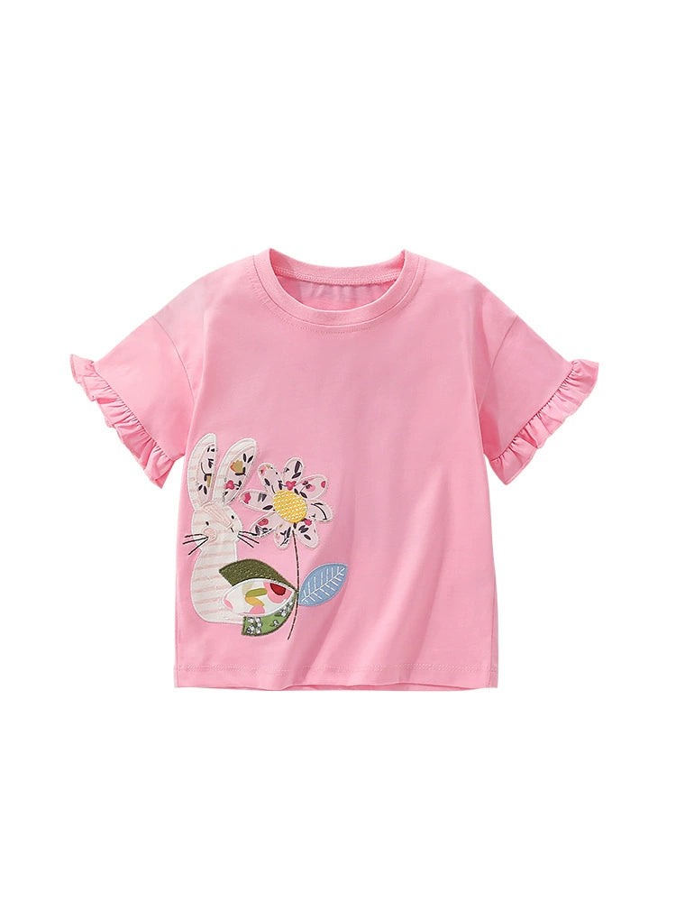 Summer Arrival Girls’ Flowers and Rabbit Pattern Short Sleeves T-shirt in European and American Style, MyKids-USA®, T-Shirts, MyKids-USA -  -  -  -  -  -  - 
