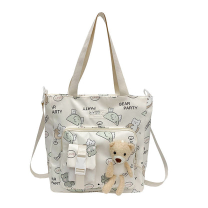 Children Lightweight Portable Cute Teddy Design Canvas Shoulder Bag