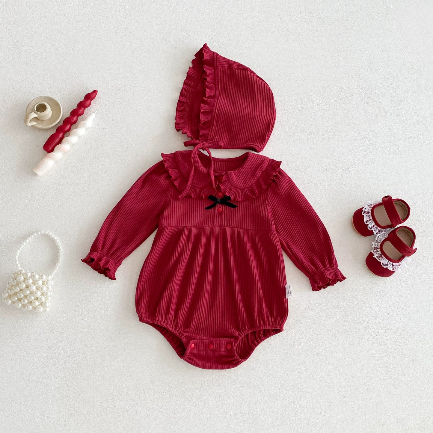 Autumn Arrival Baby Girls Long Sleeves Butterfly-bow Decorated Red Onesies with Hat, MyKids-USA®, Baby & Toddler Outfits, MyKids-USA -  -  -  -  -  -  - 