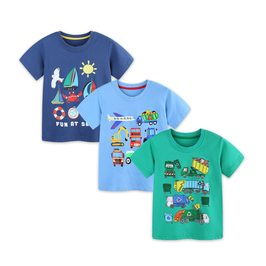 Summer Baby Kids Casual Cartoon Pattern T-shirt Clothing Set for Boys