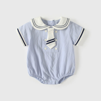 Summer Arrival Short Sleeves Navy Collar Color Patchwork Bodysuit for Boys, MyKids-USA®, Baby & Children's One-Pieces, MyKids-USA - Size/Age - 66 (3-6M) - Color - Light Blue -  -  - TR2605142334-A.