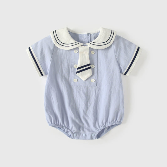 Summer Arrival Short Sleeves Navy Collar Color Patchwork Bodysuit for Boys, MyKids-USA®, Baby & Children's One-Pieces, MyKids-USA - Size/Age - 66 (3-6M) - Color - Light Blue -  -  - TR2605142334-A.